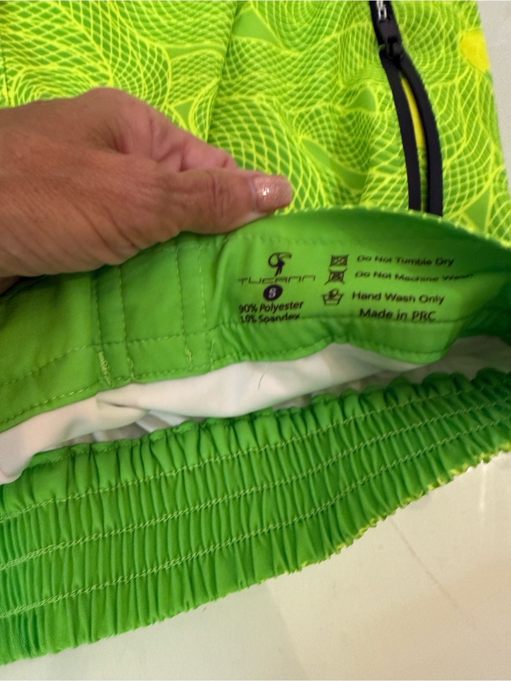 Men's Neon Green Lemon-Print Swim Trunks with Black Drawstring 5” - Picture 2 of 3
